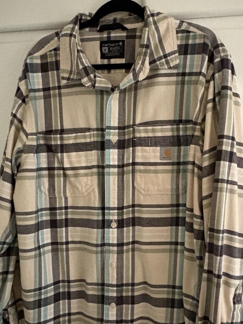 Carhartt Plaid Button-Up Shirt in Cream and Blue